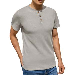 Arqen Industries Men's Gray <b>Waffle</b> Knit Cotton Blend Breathable 200g Short Sleeve T-<b>Shirt</b> Regular Fit Casual Solid Color O-Neck - Product Image 2