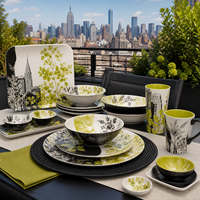 Assortiment de vaisselle géométrique monochrome à motifs pour banquets contemporains, cafés, restaurants, ensembles de vaisselle en mélamine