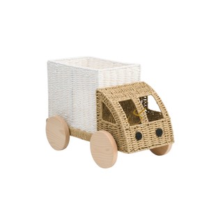 Panier de rangement esthétique en jonc de mer en forme de camion, adorable bac décoratif créatif en osier pour chambre de garçons - Product Image 1