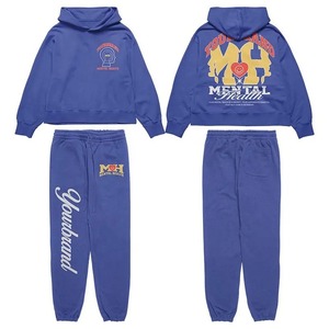 Custom 400 Gsm Zipper <b>Tracksuit</b> with Acid Wash Distressed Embroidery Baggy Trouser and Hoodie Set Unisex Flared <b>Tracksuit</b> - Product Image 3