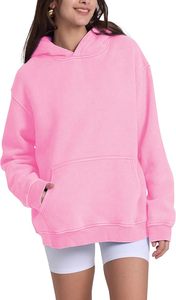 Sudadera con Capucha Oversize de Forro Polar Ecológico Teñido Liso Rosa para Mujer, Estilo Urbano de Invierno - Product Image 2