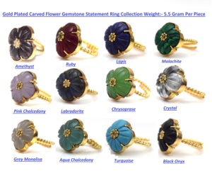 18k Gold Plated Brass Carved Flower Gemstone Classic Bezel Setting <b>Statement</b> <b>Ring</b> for Unisex - Product Image 6
