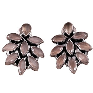 Pendientes de botón con diseño floral étnico tribal bohemio para mujer, con múltiples piedras, de latón bañado en plata antigua, con engaste de bisel de ónix, Royal Blossom - Product Image 6