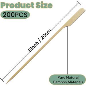 200 PCS 8 Inch Bamboo Skewers for Grilling Kabob Sticks and Wooden Paddle for Fruit and <b>BBQ</b> Premium Bamboo Accessories - Product Image 3