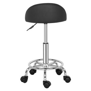Sgabello Rotondo in Pelle Semi-PU con Piccolo Schienale, Capacità 150kg, Ruote in Nylon Nere per Tecnici - Product Image 5