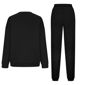 Conjunto Deportivo Negro para Mujer, Talla Grande, Manga Larga, Cuello Redondo, Cintura Elástica, Pantalones Casuales Holgados con Bolsillos Laterales, Ligeros - Product Image 2
