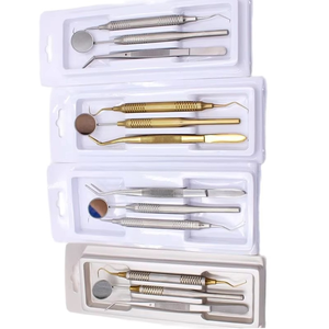 Ensemble de 3 instruments dentaires : miroir buccal, pinces en acier inoxydable, sonde coudée – Outils de nettoyage et de blanchiment des dents pour dentistes - Product Image 4