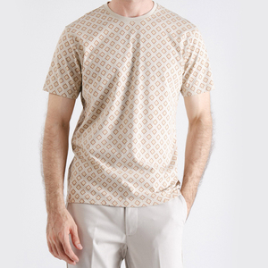 Men's Regular Fit O-Neck Short Sleeve Cotton <b>Geometric</b> Pattern Casual Style Jersey Knitted Breathable Design T-<b>Shirt</b> For Sale - Product Image 1