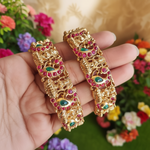 18K Gold Plated <b>Copper</b> Kada <b>Bangles</b> with Zircon and Pearl-Trendy Fashion Bracelets - Product Image 2