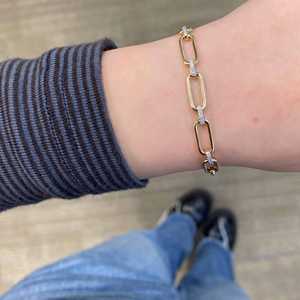 Diamond Cut Oval Link Chain Bracelet Minimalist Solitaire Luxury Paperclip Chain Women Custom 14k <b>Solid</b> <b>Gold</b> 0.21ct VS+ Clarity - Product Image 2