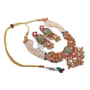Vaani Gold Plated Antique Pearl & Zircon Bridal Necklace Set - Product Image 4