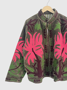 Veste en velours brodée de fleurs, col mandarin, manches longues, style blouson pour femme adulte, vêtements d'automne - Product Image 3