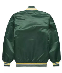 เสื้อแจ็คเก็ตเบสบอลทีมโอ๊คแลนด์ แอธเลติกส์ สีเขียวซาติน แบบเบา พร้อมโลโก้ทีม - Product Image 4