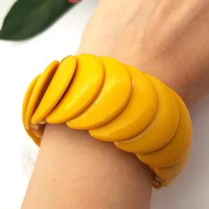Hecho a mano moderno Retro amarillo Disco amor Regalo de Cumpleaños pulsera esmaltada resina acrílica tema náutico Floral estirable fresco - Product Image 1