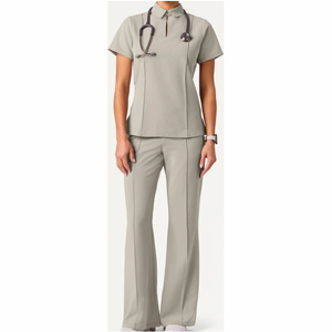 Blouse médicale unisexe tendance, col montant, manches courtes, respirante, en coton et polyester tissé, uniforme d'hôpital sans couture - Product Image 6
