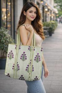 Handmade Block Printed Cotton Shoulder Tote Bag for Women Indian Quilted Eco-Friendly Shopping Tote Bags Holiday <b>Accessories</b> - Product Image 4