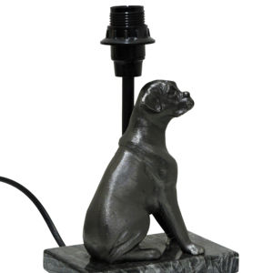 Base de Lámpara de Mesa de Plata Antigua, Hecha a Mano, de Aluminio Fundido, con Estatua de Cachorro Sentado sobre Pedestal de Mármol, Sin Pantalla - Product Image 1