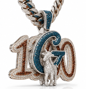 16K Gold Color Moissanite Pendant 167 Charm Necklace Blue <b>Brown</b> Micro Pave Goat Number Pendant for Men - Product Image 2