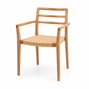 Premium Teak Outdoor <b>Dining</b> Chair PE Rattan Seat Eco-Friendly Durable Modern Tapered Leg Garden <b>Armchair</b> Villa Resort Hotel OEM - Product Image 6