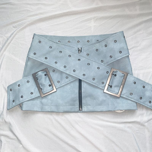 Mini-jupe en similicuir à taille haute pour femme avec boucles de ceinture, style punk, couleur unie, à porter toute l'année - Product Image 5