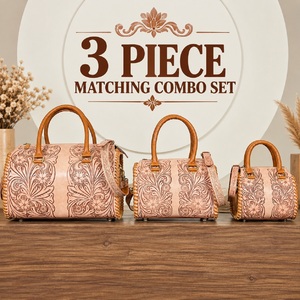 Western Style Floral TooledGenuine Leather Matching 3 Piece <b>Luggage</b> <b>Set</b> Vintage <b>Travel</b> Duffel Crossbody Shoulder Bag For Women's - Product Image 1
