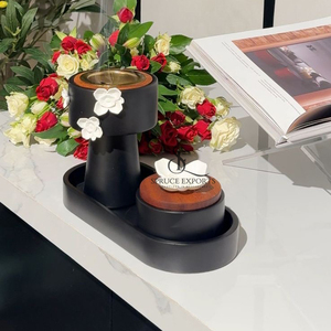 Modern Matte Black Metal & Wood Incense Burner Box With Tray & <b>White</b> Flower Accents. Powder Coating Finish For Home Decor - Product Image 4