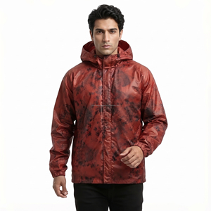 Men's Hooded <b>Red</b> Camouflage Printed PU Windbreaker <b>Jacket</b> Casual <b>Waterproof</b> Outerwear Autumn Wear - Product Image 4