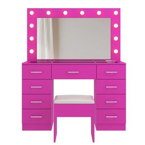 "12 LED Glass Makeup Vanity Desk with Large Lighted Mirror & 9 Drawers-<b>Dressing</b> Table" - Product Image 6