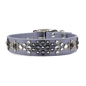ปลอกคอสุนัขหนังทำด้วยมือคุณภาพเยี่ยมพร้อมคริสตัลกระดุมตกแต่งผู้ผลิต - Product Image 1