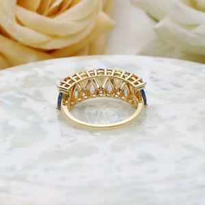 Anillo de oro amarillo de 14 quilates con racimo de diamantes y zafiros multicolor en forma de pera, joyería fina al por mayor, anillo de banda con gemas arcoíris para mujer - Product Image 4