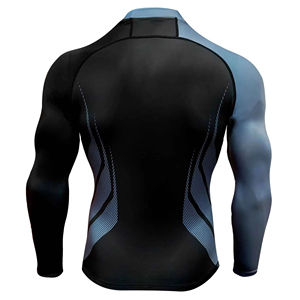 Men Full Sleeve Rash Guard Black With Blue Stripe Quick Dry Spandex Polyester Sport <b>Top</b> Adult Swim Shirt - Product Image 6