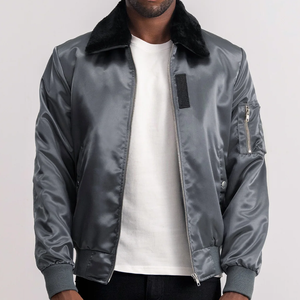 Chaqueta Bomber Gris Unisex al por Mayor, Chaqueta de Invierno Cálida con Cuello de Piel Sintética, Acolchada, Estilo Urbano, Acabado Satinado, Impermeable y Transpirable - Product Image 3