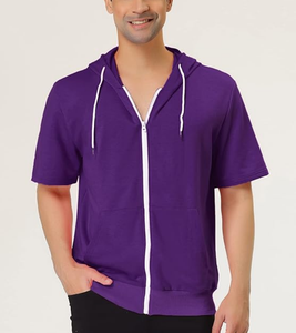 OEM Custom Made Drop Shoulder Men's Short Sleeve Hoodies Full <b>Zip</b> <b>Up</b> Jackets with Hood 100% Cotton 260 GSM French Terry Knitted - Product Image 5