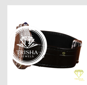 Montre de luxe en or rose avec diamants Moissanite et bracelet en cuir noir, entièrement sertie de pierres VVS, montre de créateur personnalisée et audacieuse - Product Image 2