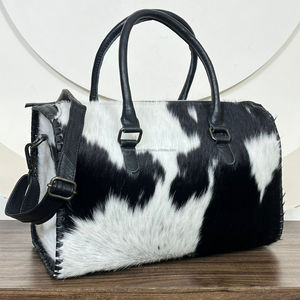 New Personalized Handmade Hair On Cowhide <b>Leather</b> Duffle <b>Bags</b> Vintage Overnight Genuine <b>Leather</b> <b>Weekender</b> <b>Bag</b> for <b>Men</b> and Women - Product Image 4