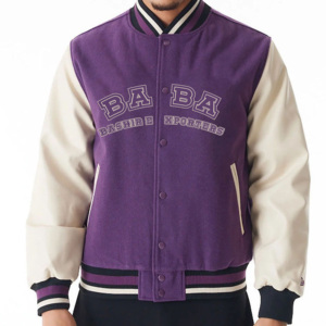 Bashir E Exporters <b>Varsity</b> <b>Jacket</b> <b>Purple</b> for Embroidered Letter Front Men's Preppy Style Regular Fit Winter Windproof Fleece - Product Image 1