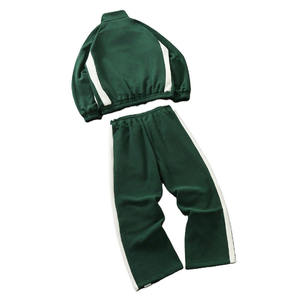 <b>Men's</b> Green Tracksuit Set Full Zip Hooded <b>Jacket</b> Jogger Pants Striped Design Casual Sportswear Autumn Wear - Product Image 4