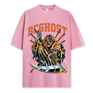 เสื้อยืดผ้าถักสำหรับผู้ชาย สไตล์สตรีทแวร์ฤดูร้อน ทรงโอเวอร์ไซส์ พิมพ์ลายใบไม้ลายพรางแบบ DTG  รับผลิตโลโก้ตามสั่ง ขายส่ง - Product Image 4