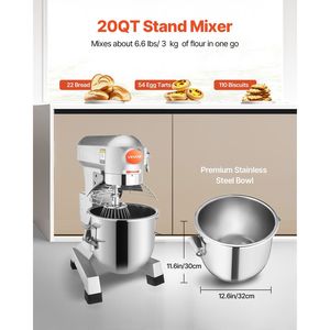 Impastatrice Commerciale 20Qt 750W, 3 Velocità Regolabili 105-180-408 RPM, Ciotola in Acciaio Inox Resistente, Garanzia di Soddisfazione al 100% - Product Image 4
