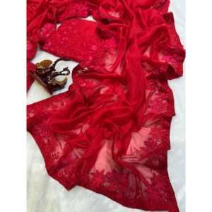 Saree chinois traditionnel de concepteur avec broderie de fil multicolore - Product Image 4