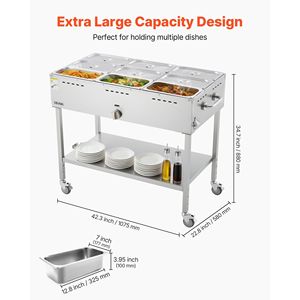 Commercial Propane Steam <b>Table</b> <b>with</b> 9-Pan LP Gas Outdoor Soup Warmer 3\" <b>Wheels</b> Stainless Steel Food Warming & Holding Equipment - Product Image 2