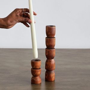 Bohemian Wooden Candle Holder Decorative Handmade Stand Rustic Home Accent Dining <b>Table</b> Arrangement Stylish Interior Display - Product Image 2