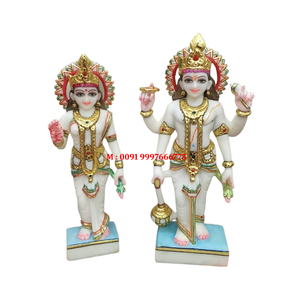 Fabricante de esculturas de la diosa Laxmi Narayan de mármol blanco indio hechas a mano, sentada con manos sobre un loto sobre una tabla, para decoración del hogar. - Product Image 3