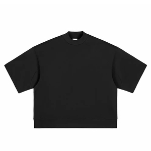 Vintage <b>Mock</b> <b>neck</b> Tee Unisex Crop <b>Top</b> 220 Grams Heavy Weight Quick Dry Black Plain Oversized 100% Cotton Boxy Gym College - Product Image 1