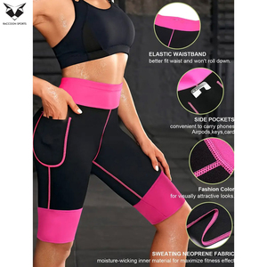 Shorts de Yoga de Cintura Alta para Mujer, 3 Capas de Neopreno, Shorts de Compresión para Entrenamiento, Color Negro con Detalles Rosas - Product Image 6