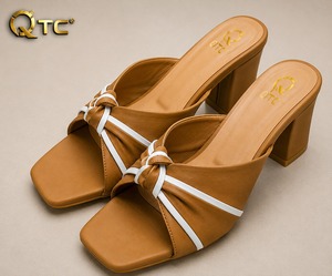 Sandales à talon épais et bout carré pour femme, style coréen, mules à enfiler en Raxine multicolores, chaussures d'été - Product Image 2