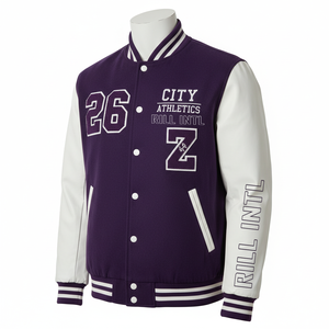 <b>Men's</b> <b>Purple</b> White Varsity Jacket Embroidered Number 26 Z City Athletes Preppy Style Autumn Wear - Product Image 2