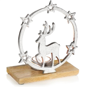 Porte-bougie de Noël en forme de maison, en aluminium et bois de manguier, décoration de Noël en forme de maison pour bougies chauffe-plat - Product Image 5