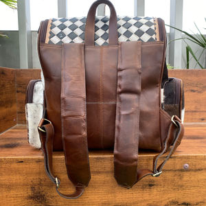 Premium Trendy Customizable High Quality OEM ODM Women Outdoor Travel Cowhide Zipper <b>Tooled</b> Leather Carry Checkered <b>Backpack</b> - Product Image 5