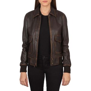 Women Dark Brown Leather <b>Jacket</b> Casual Bomber Coat <b>Ladies</b> Fashion Soft PU Outerwear Simple Style Zip Up Pocket <b>Jacket</b> - Product Image 4